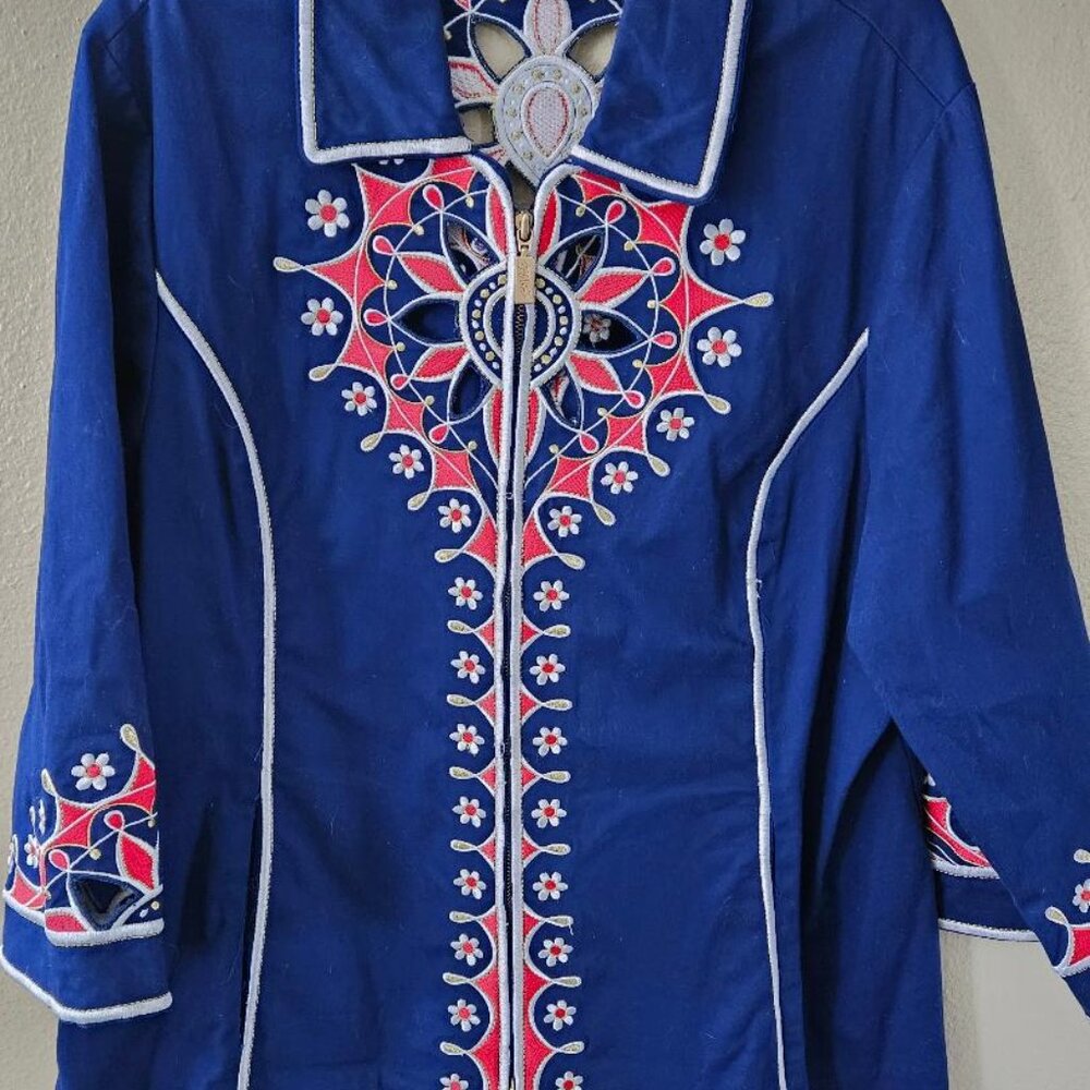 Bob Mackie Wearable Art Size XL Embroidered and Eyelet Design Jacket
